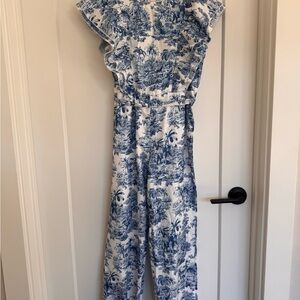 Blue and White Printed Jumpsuit